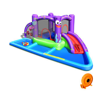 7-In-1 Water Slide Park with Splash Pool and Water Cannon with 680W Blower