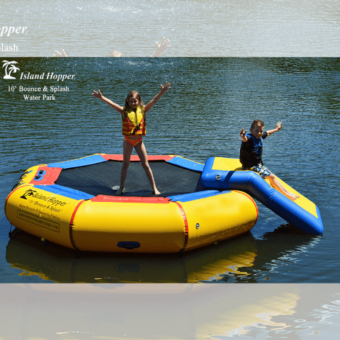 Island Hopper Water Trampoline 10 foot Bounce N Splash Water Park – 10 ft Water Bouncer + Bouncer Slide by Island Hopper 0898698001788 10BSplash-WP - 10'BNS-WP 10 foot Bounce N Splash  Water Park –10 ft Water Bouncer+Bouncer Slide