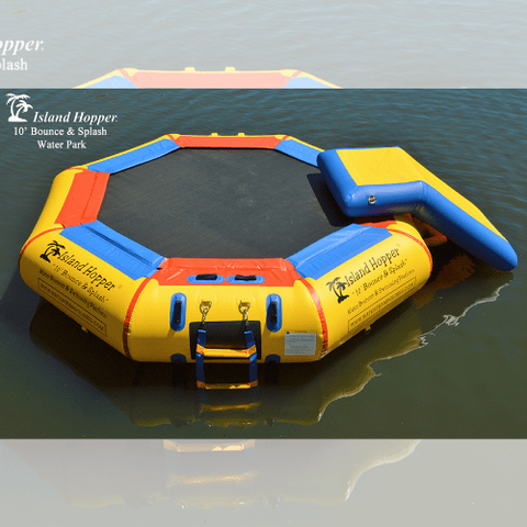 Island Hopper Water Trampoline 10 foot Bounce N Splash Water Park – 10 ft Water Bouncer + Bouncer Slide by Island Hopper 0898698001788 10BSplash-WP - 10'BNS-WP 10 foot Bounce N Splash  Water Park –10 ft Water Bouncer+Bouncer Slide