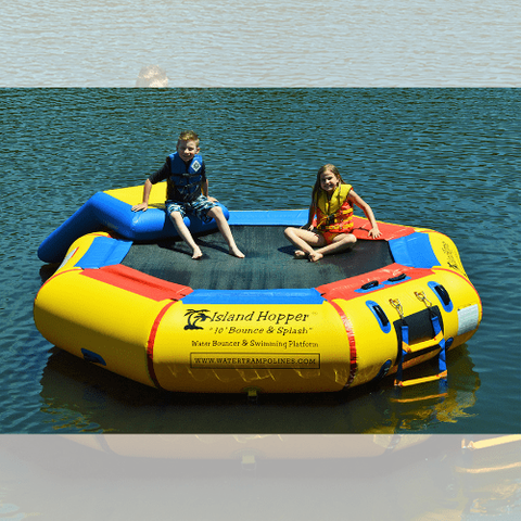 Island Hopper Water Trampoline 10 foot Bounce N Splash Water Park – 10 ft Water Bouncer + Bouncer Slide by Island Hopper 0898698001788 10BSplash-WP - 10'BNS-WP 10 foot Bounce N Splash  Water Park –10 ft Water Bouncer+Bouncer Slide