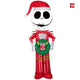4' Gemmy Airblown  Jack Skellington in Red Pajamas w/ Christmas Wreath