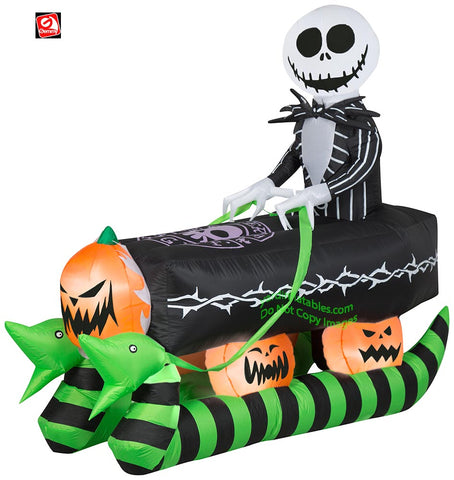 6.5' Gemmy Airblown Inflatable Jack Skellington Coffin Sleigh Scene