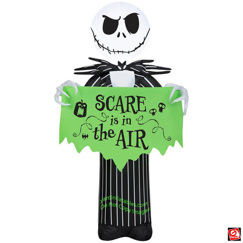 3 1/2' Gemmy Airblown Inflatable Halloween Disney Jack Skellington w/ "Scare is in the air" Banner