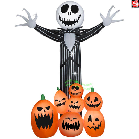 9' Gemmy Animated Airblown Giant Jack Skellington w/ Jack O Lanterns Scene