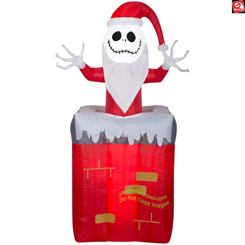 5.5' Gemmy Airblown Animated Jack Skellington as Santa Popping out of Chimney