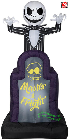 6' Gemmy Airblown Animated Inflatable Jack Skellington "Master of Fright" Tombstone