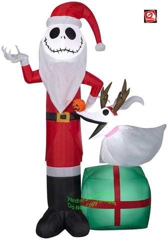 5' Gemmy Airblown Inflatable Christmas Jack Skellington Santa w/ Reindeer Zero