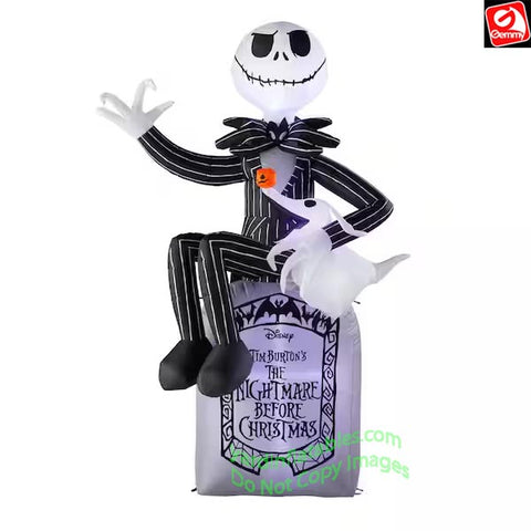6' Gemmy Airblown Inflatable Halloween Jack Skellington and Zero on Tombstone