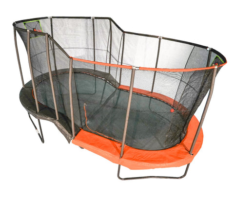 JumpKing 10'x17' Multi-Level Oval Trampoline - Outdoor/Indoor Recreational Trampoline w/ Basketball Hoop, Toss Game, Enclosure Net - Large Trampoline and Great Gift for Kids, Adults, & Family Fun