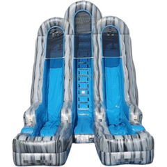 20'H Double Lane Marble and Blue Slide by Jungle Jumps