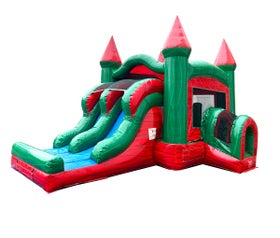 Kids Red Marble Double Lane Slide Combo with Blower
