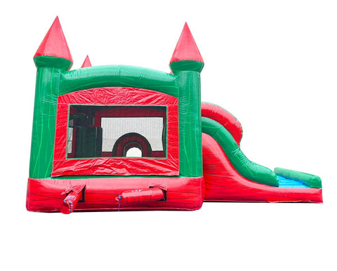 Kids Red Marble Double Lane Slide Combo with Blower