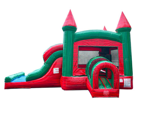 Kids Red Marble Double Lane Slide Combo with Blower