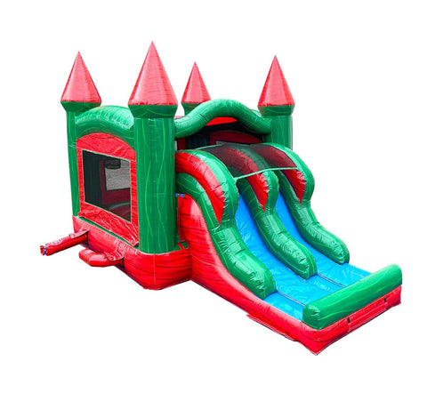 Kids Red Marble Double Lane Slide Combo with Blower