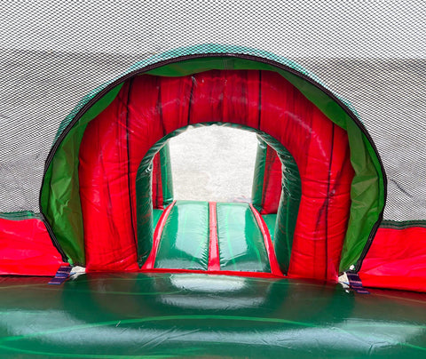 Kids Red Marble Double Lane Slide Combo with Blower