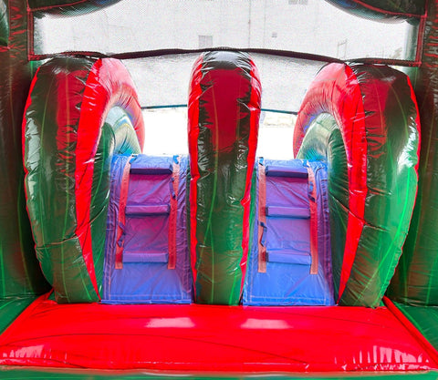 Kids Red Marble Double Lane Slide Combo with Blower