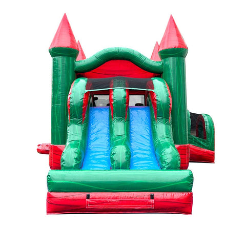 Kids Red Marble Double Lane Slide Combo with Blower
