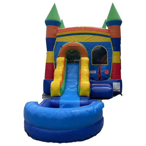 Rental Lite Rainbow Castle Bounce House Slide Combo with Wet Pool Attachment