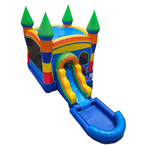 Rental Lite Rainbow Castle Bounce House Slide Combo with Wet Pool Attachment