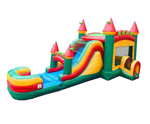 Mega Fire Marble Water Slide Bounce House Combo with Blower and Detachable Pool