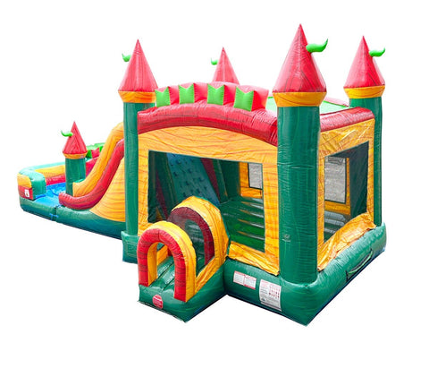Mega Fire Marble Water Slide Bounce House Combo with Blower and Detachable Pool