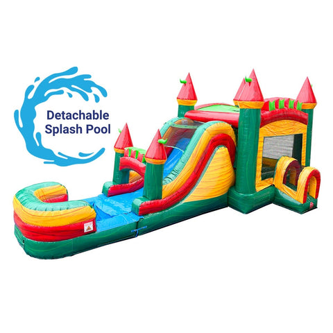 Mega Fire Marble Water Slide Bounce House Combo with Blower and Detachable Pool