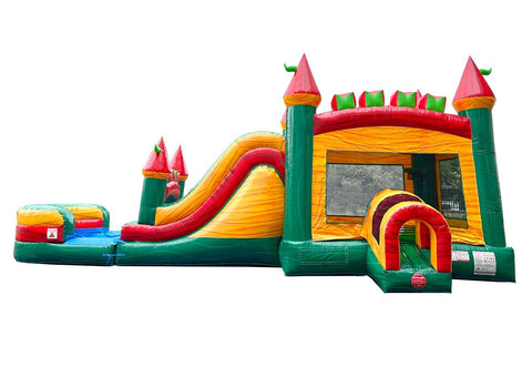 Mega Fire Marble Water Slide Bounce House Combo with Blower and Detachable Pool