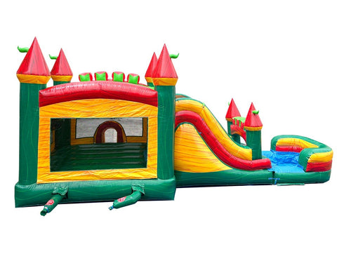 Mega Fire Marble Water Slide Bounce House Combo with Blower and Detachable Pool