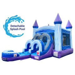 Kids Blue Marble Water Slide Bounce House Combo with Blower and Detachable Pool