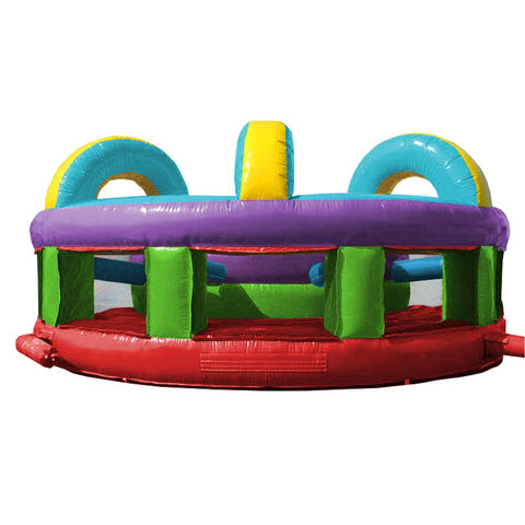 Inflatable obstacle course rental featuring bright arches, mesh panels, and a durable vinyl structure for active play