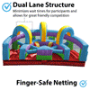 Image of Retro Rainbow U-Turn inflatable obstacle course with dual lanes and finger-safe netting for safe, fun competition