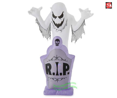7' Gemmy Airblown Inflatable Halloween Kaleidoscope Ghost on Tombstone