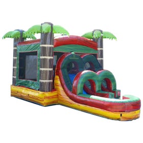 15.5' H Mega Tropical Fire Marble Water Slide Bounce House Combo with Blower by POGO