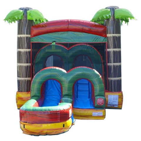 Kids Tropical Fire Marble Water Slide Bounce House Combo with Blower