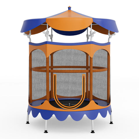 64 Inch Kids Trampoline with Detachable Canopy and Safety Enclosure Net