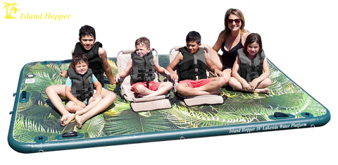 10′ Lakeside Tropical Graphic Series Inflatable Floating Dock and Bouncer Slide