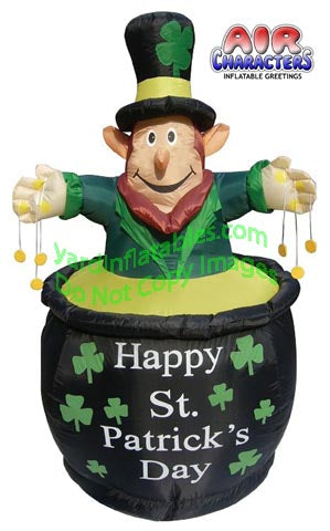 6' Air Blown Inflatable St. Patrick's Day Leprechaun In Pot w/ Coins