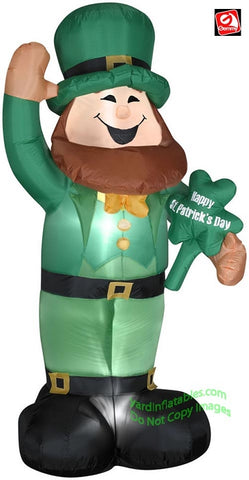 6' Gemmy Airblown Inflatable St. Patrick's Day Leprechaun Standing Holding Shamrock Sign