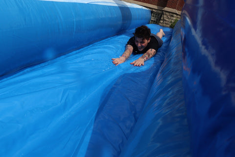 35' Blue Marble Dual Lane Inflatable Splash and Ride Waterslide with Blower