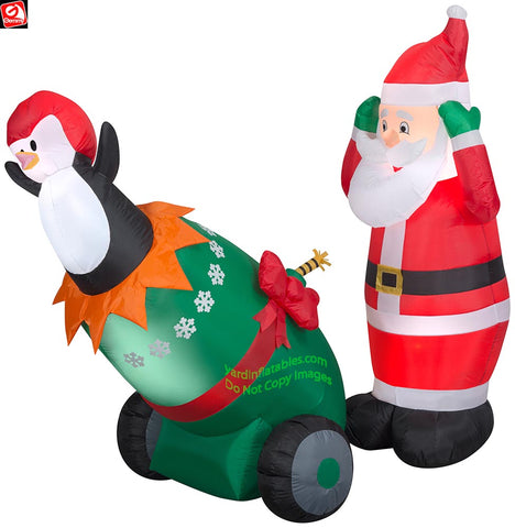 6' Gemmy Airblown Lightshow Santa and Penguin Cannon Scene