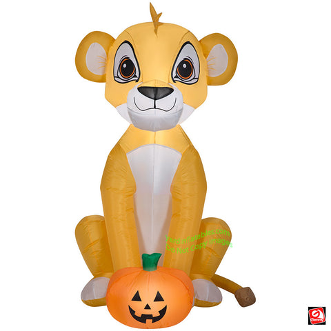 4.5' Gemmy Airblown Inflatable Halloween Disney Lion King Simba Sitting w/ Pumpkin