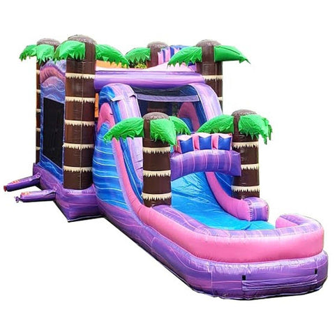Mega Tropical Purple Marble Water Slide Bounce House Combo with Blower