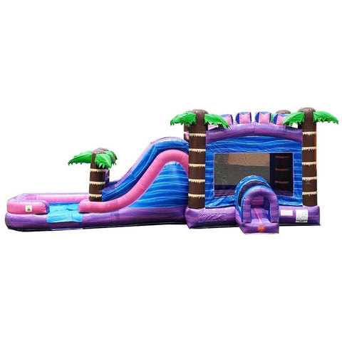 Mega Tropical Purple Marble Water Slide Bounce House Combo with Blower