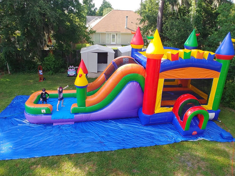 Mega Rainbow Water Slide Bounce House Combo with Blower