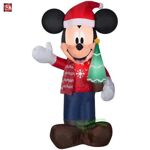 3 1/2' Gemmy Airblown Inflatable Disney's Mickey Mouse Holding Christmas Tree