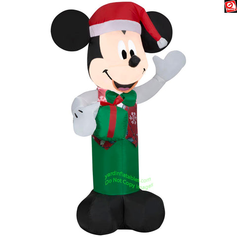 3.5' Gemmy Airblown Inflatable Christmas Disney Mickey Mouse Wearing Santa Hat Holding Present