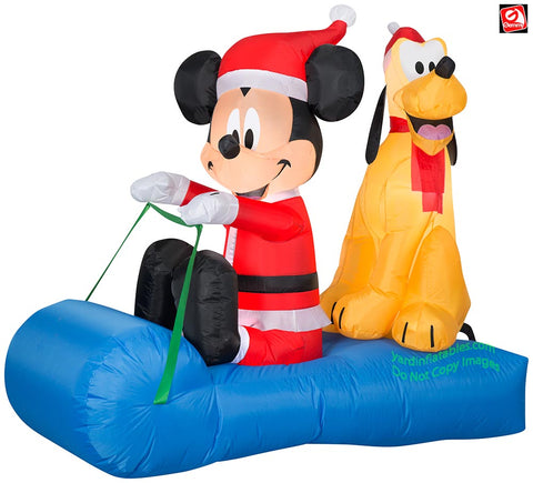 5' Gemmy Airblown Inflatable Disney Mickey Mouse and Pluto on Sled