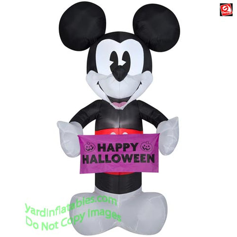 5' Gemmy Airblown Inflatable RETRO Disney Mickey Mouse Holding Happy Halloween Banner