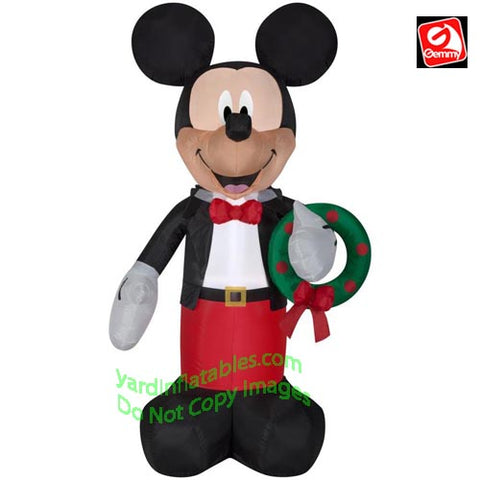 6' Gemmy Airblown Inflatable Mickey Mouse Holding A Christmas Wreath