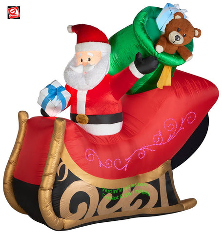 6 1/2' Gemmy Airblown Inflatable Santa Claus in Sleigh w/ Gift Sack w/ Micro LEDs